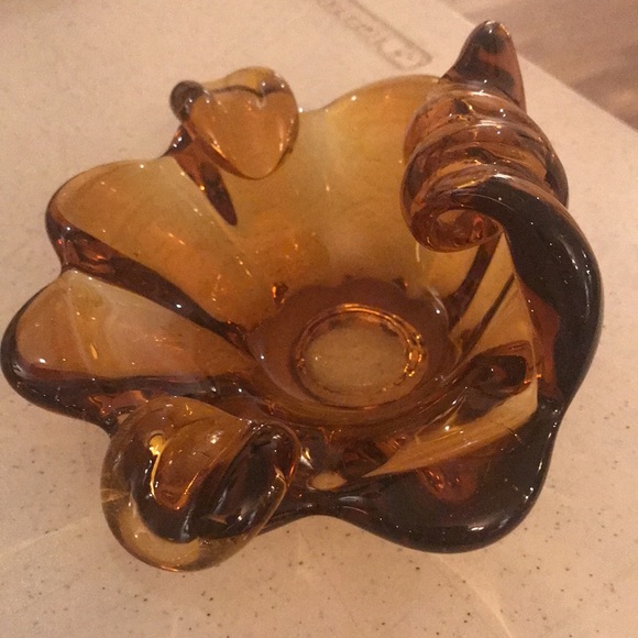 VTG CIGAR AMBER ASHTRAY HAND BLOWN GLASS - Picture 2 of 4